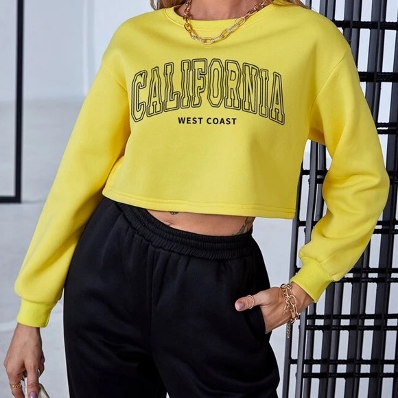 PrettyLittleThing | Tops | Nwt Super Soft Yellow Long Sleeve Cropped Los  Angeles Sweatshirt Pullover Small | Poshmark